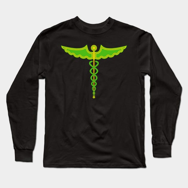 Caduceus Staff of Hermes Green & Yellow Long Sleeve T-Shirt by Wareham Spirals